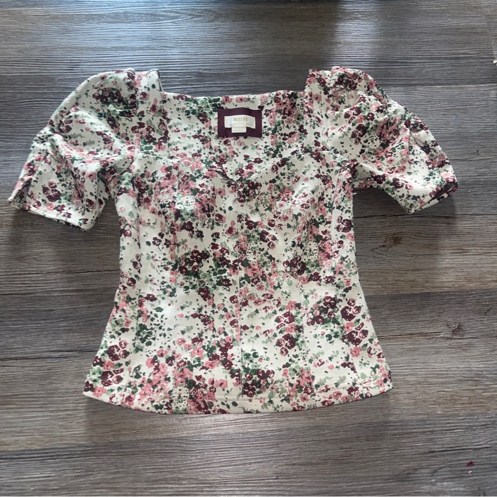 Maeve Alchemy Floral Tapestry Floral Puff Sleeve Blouse Anthropologie Size 4